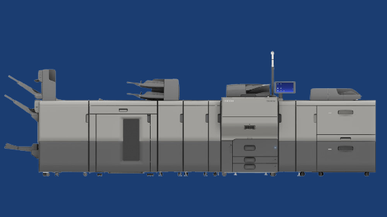 Ricoh's Pro C5300s/Pro C5310s Color Production Printer, ideal for marketing agencies, in-plants, commercial printers and franchise/pay for print environments looking for a total package — in a compact footprint. Lengthy printer for production settings.