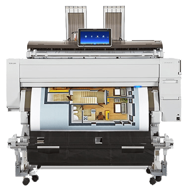 Ricoh;s IM CW2200/IP CW2200 Wide Format Color Digital Imaging System/Color Printer Designed for AEC and CAD professionals. Large wide format printer with floor plan print displayed exiting the machine.