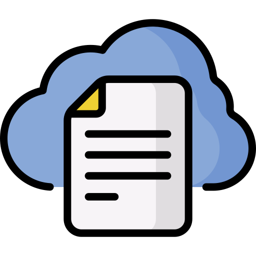 Cloud document icon: A white cloud with a blue background, representing a digital document management stored in the cloud
